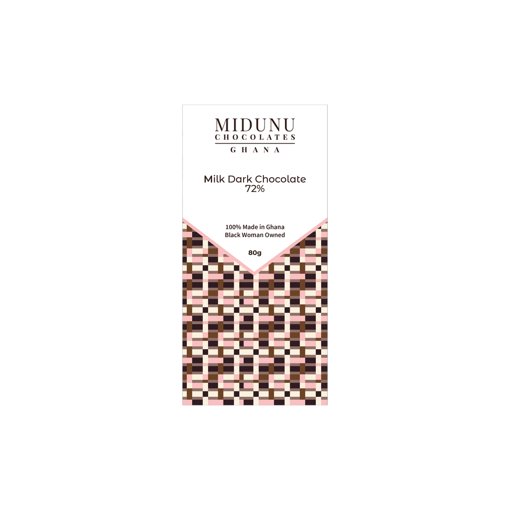 Midunu Chocolates are created by an award winning chef in Accra, Ghana. The traditional method of fermenting cocoa beans in plantain and banana leaves instills a unique flavor.  In this bar, expect intense cacao and creamy caramel notes.
