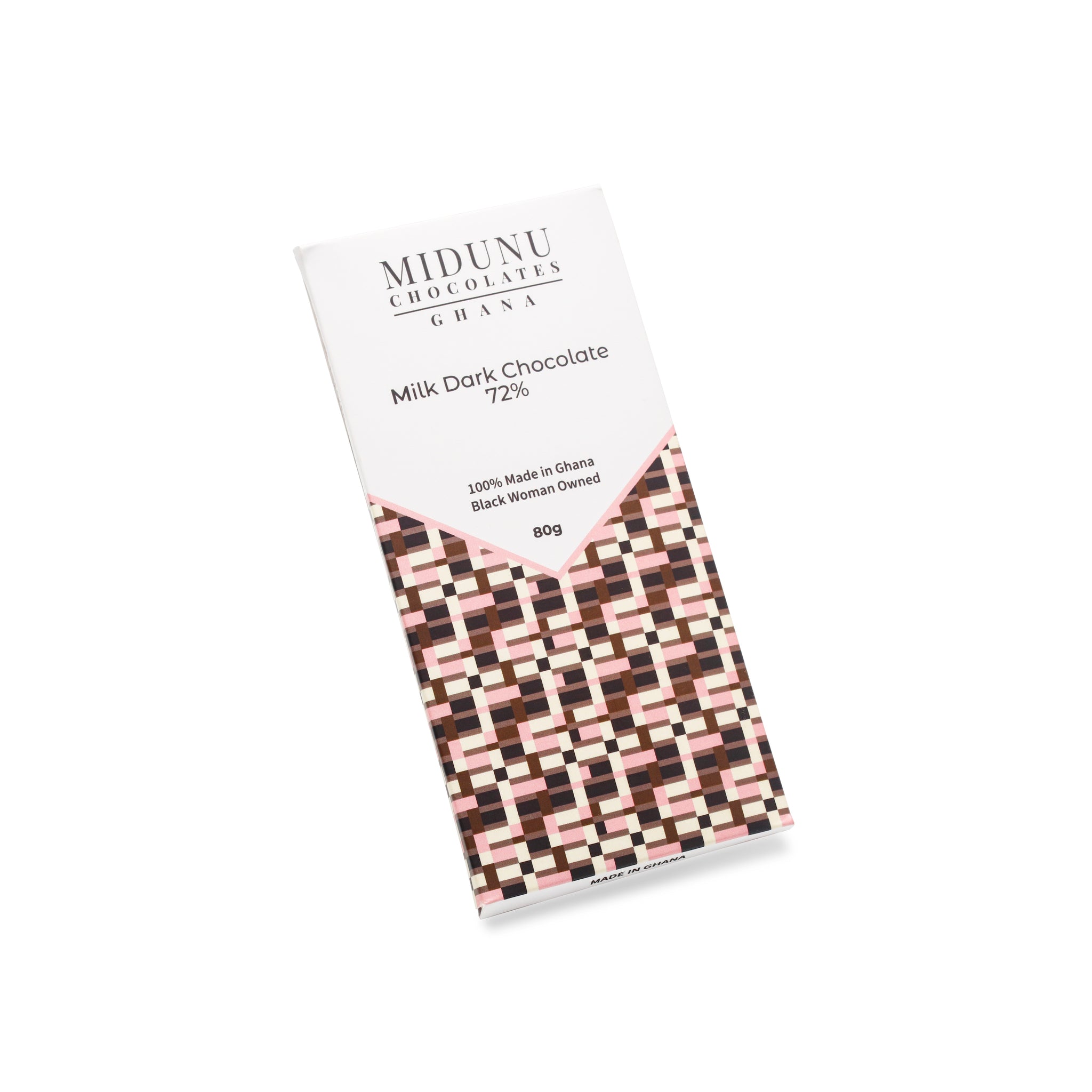 Midunu Chocolates are created by an award winning chef in Accra, Ghana. The traditional method of fermenting cocoa beans in plantain and banana leaves instills a unique flavor.  In this single origin bar, expect intense cacao and creamy caramel notes.